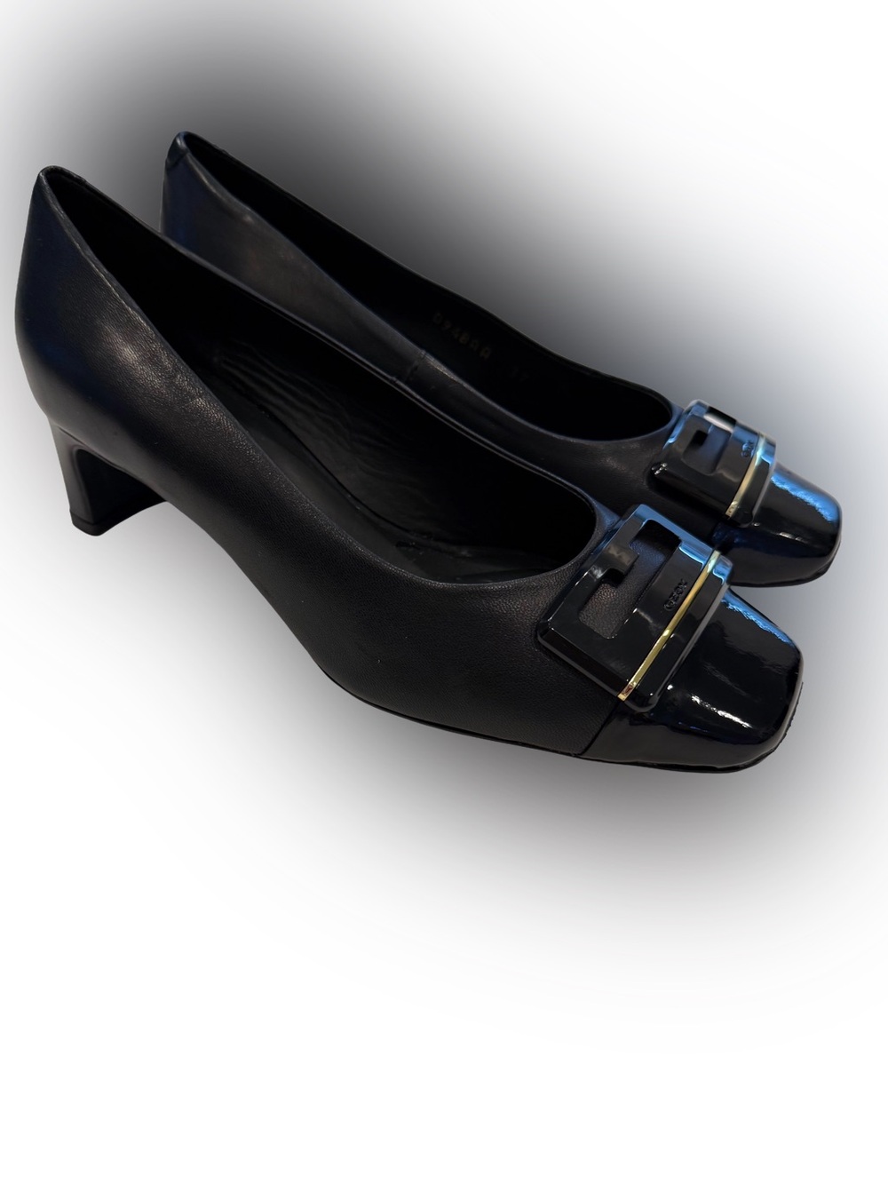 GEOX Respira Vivyannne Ballet Pumps Black Leather Cap Toe Buckle Accent Sz 7 NEW